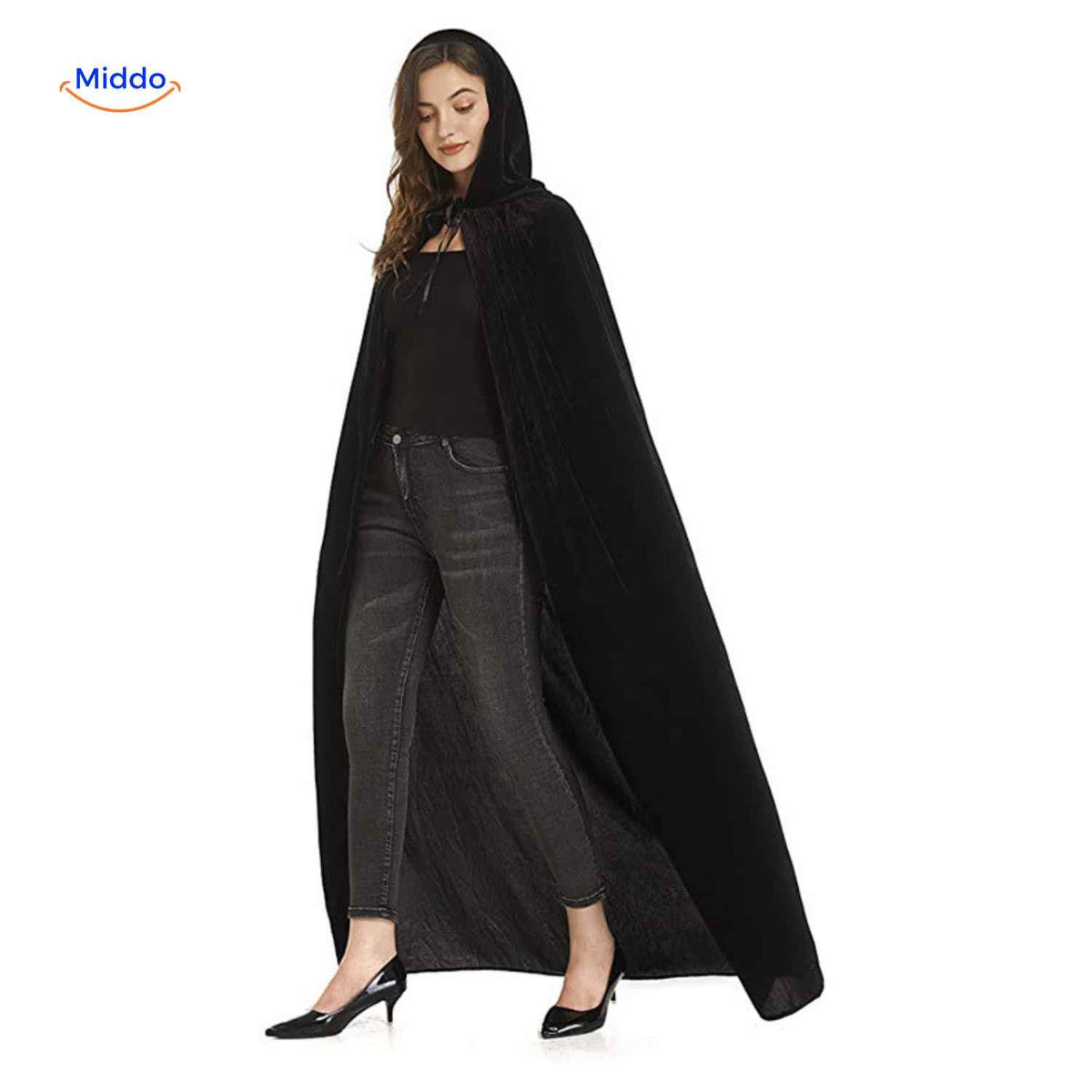 Velvet Hooded Cape Long Theater Cloak Polyester Costume Party Cosplay Halloween Medieval Style | Sansoti