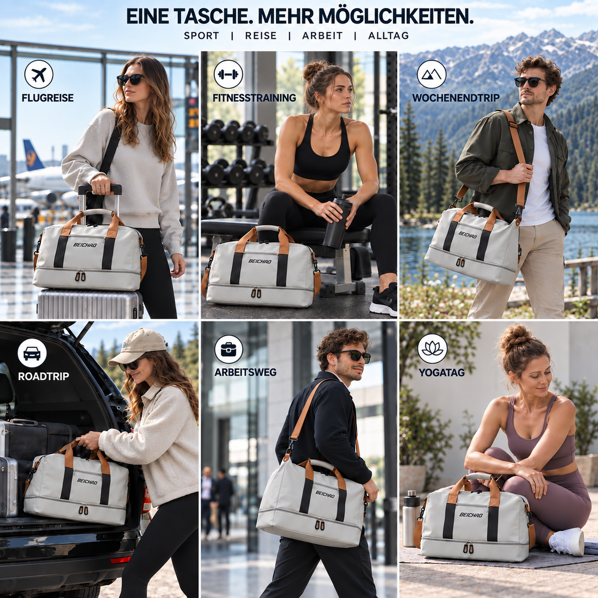 Sporttas met Schoenenvak en Natte-Droge Scheiding 46x25x28cm Oxford Stof Trolley Bevestiging Gym Fitness | Sansoti