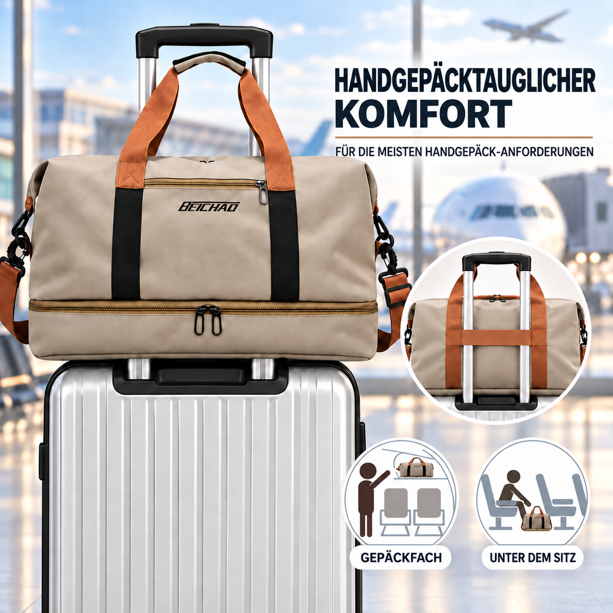Sporttas met Schoenenvak en Natte-Droge Scheiding 46x25x28cm Oxford Stof Trolley Bevestiging Gym Fitness | Sansoti