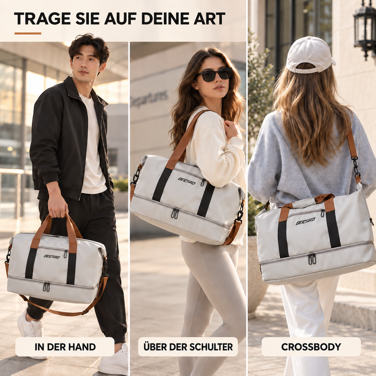Sporttas met Schoenenvak en Natte-Droge Scheiding 46x25x28cm Oxford Stof Trolley Bevestiging Gym Fitness | Sansoti