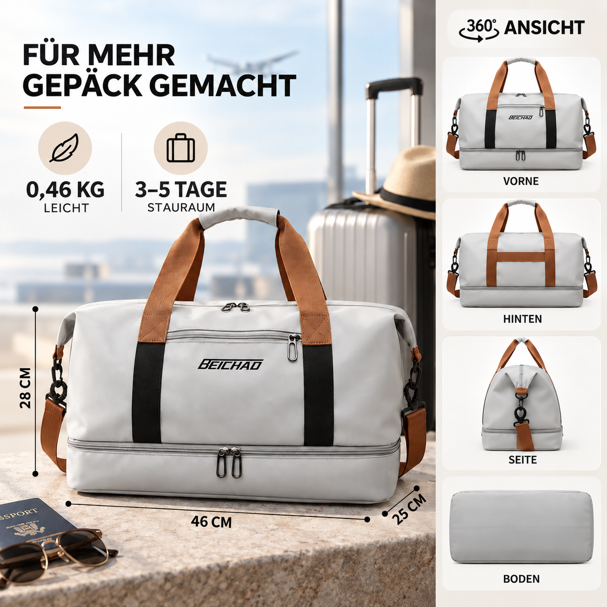 Sporttas met Schoenenvak en Natte-Droge Scheiding 46x25x28cm Oxford Stof Trolley Bevestiging Gym Fitness | Sansoti