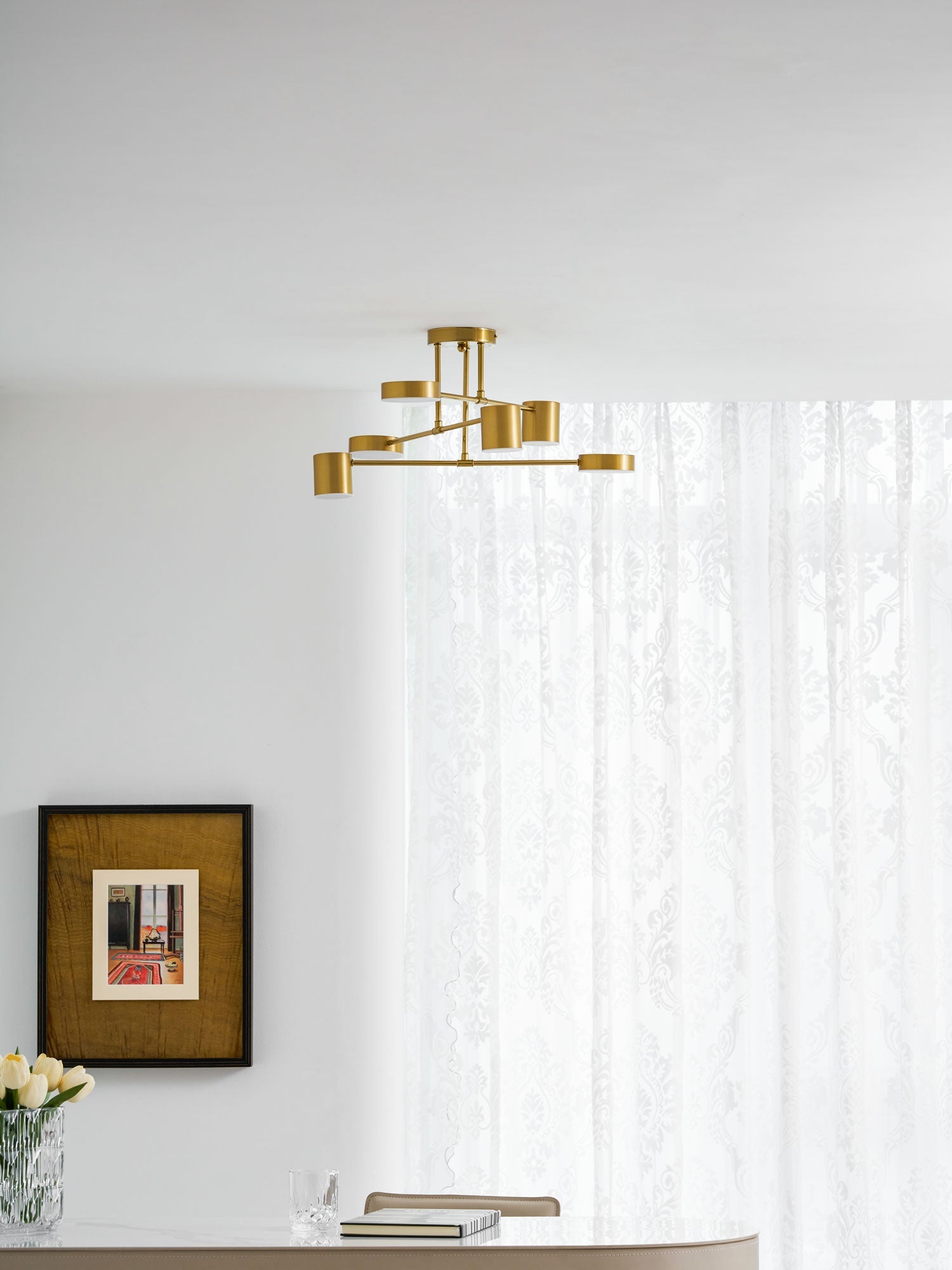 Sputnik Plafondlamp 6-armen LED Metalen Frame Ø57cm Goud Zwart Wit 36W dimbaar Mid-Century Scandinavische eetkamer woonkamer entree modern design | Sansoti