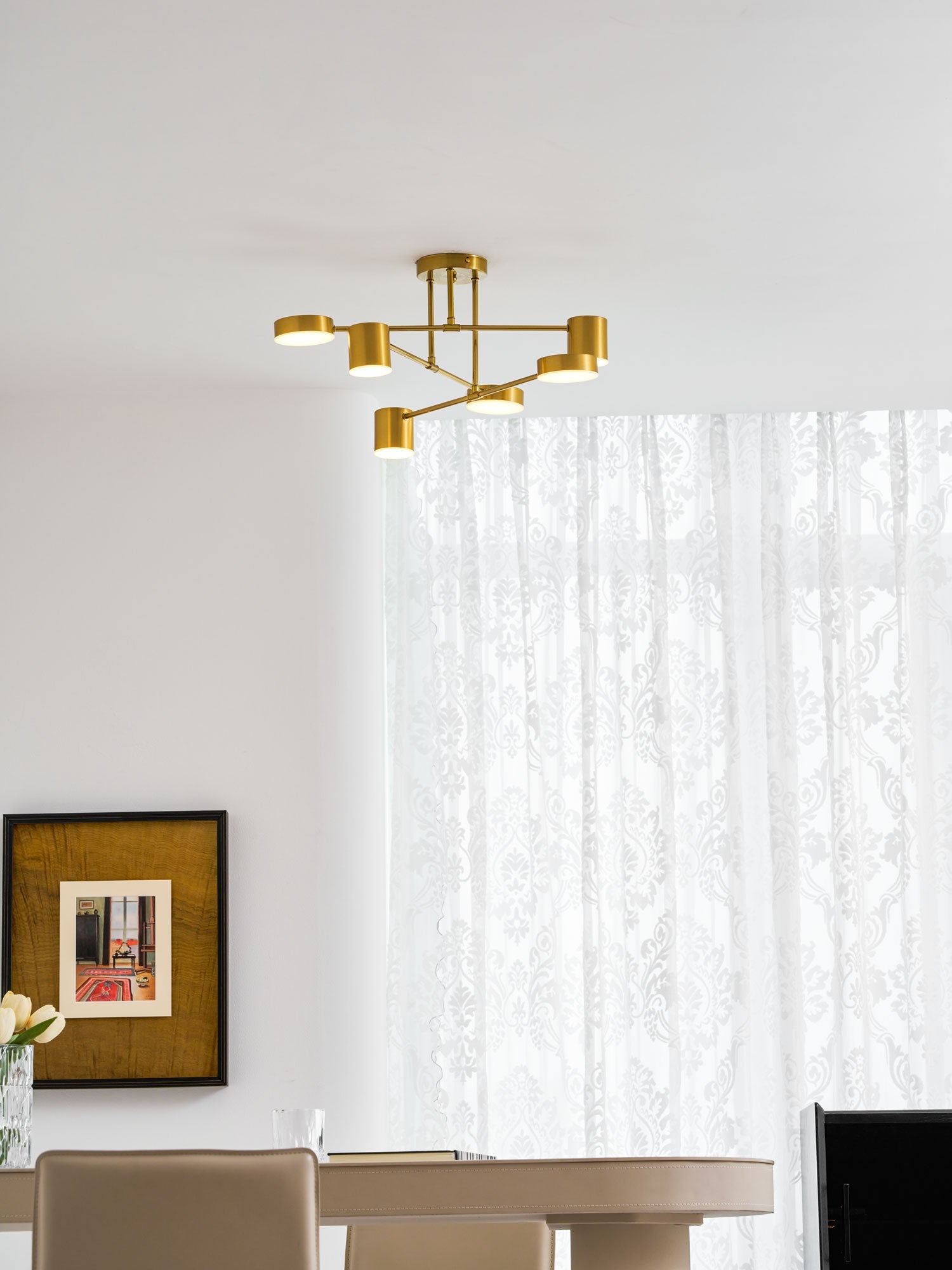 Sputnik Plafondlamp 6-armen LED Metalen Frame Ø57cm Goud Zwart Wit 36W dimbaar Mid-Century Scandinavische eetkamer woonkamer entree modern design | Sansoti