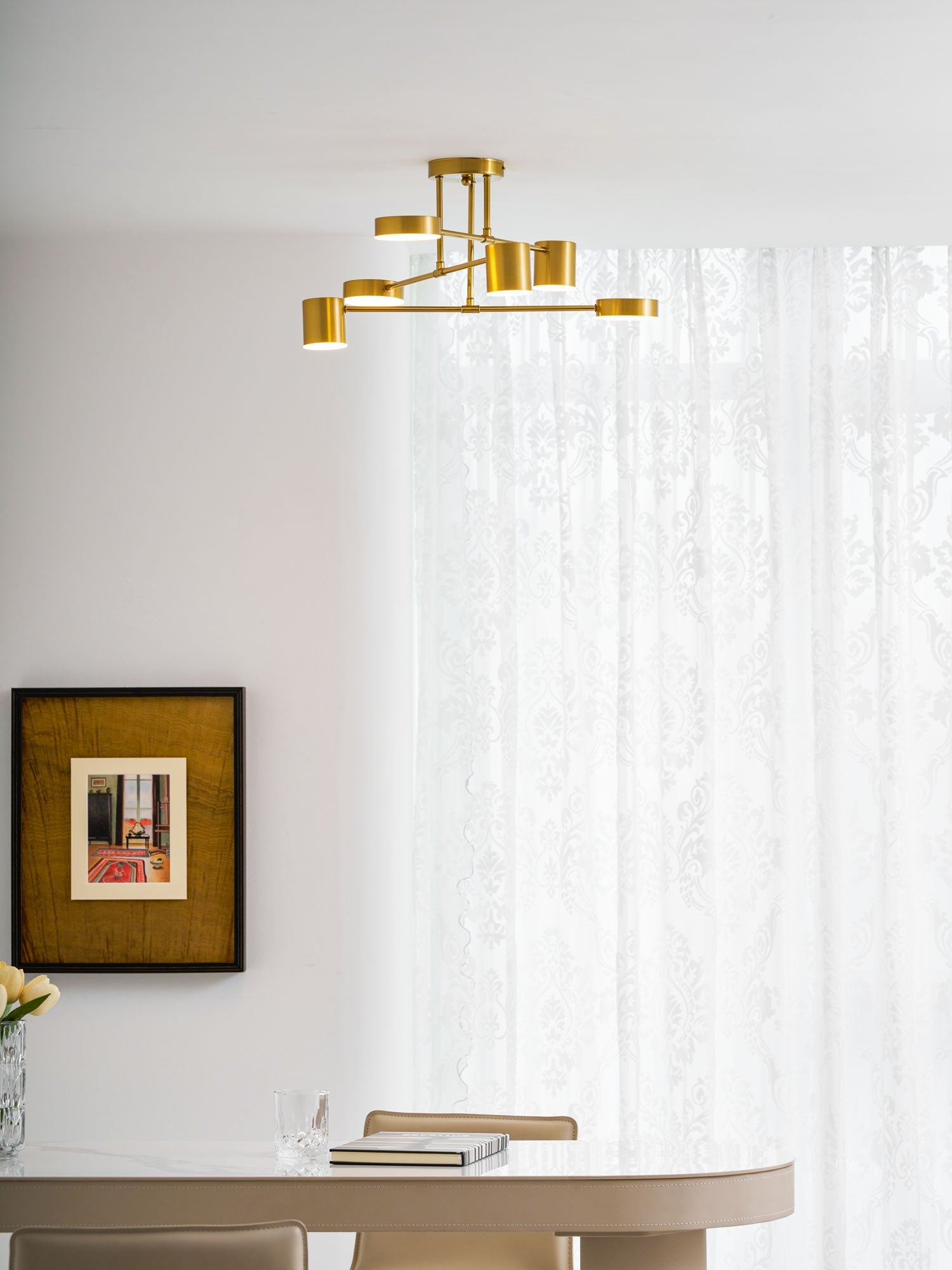 Sputnik Plafondlamp 6-armen LED Metalen Frame Ø57cm Goud Zwart Wit 36W dimbaar Mid-Century Scandinavische eetkamer woonkamer entree modern design | Sansoti