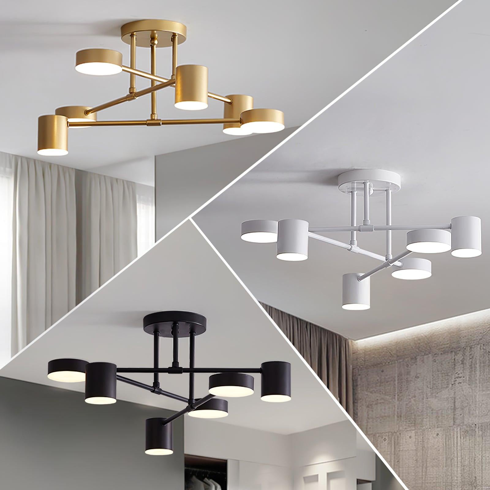 Sputnik Plafondlamp 6-armen LED Metalen Frame Ø57cm Goud Zwart Wit 36W dimbaar Mid-Century Scandinavische eetkamer woonkamer entree modern design | Sansoti