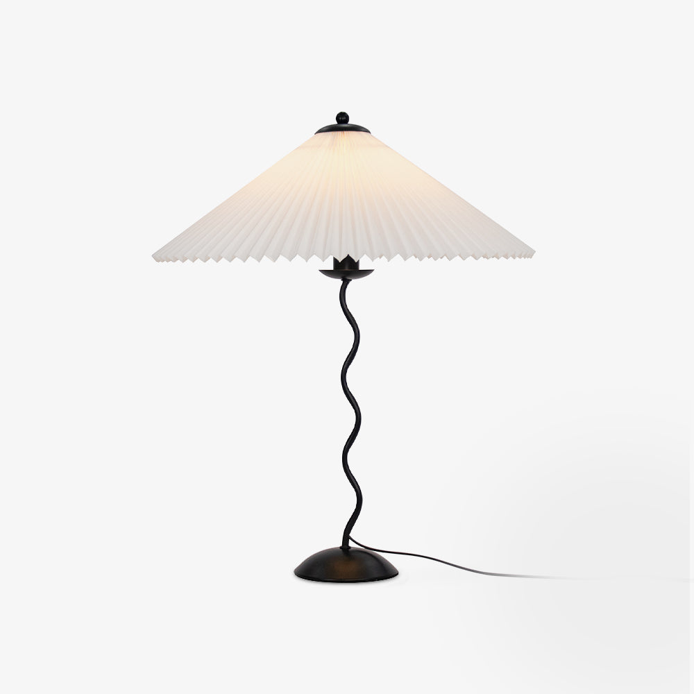 Tafellamp met Golvende Voet en Geplooide Kap – Scandinavisch Accent voor Woonkamer, Gang of Slaapkamer | Zwarte Basis met Beige, Witte, Donkergroene of Zwarte Stoffen Kap | E14 Fitting | Dimbaar met Drukknop | Sansoti