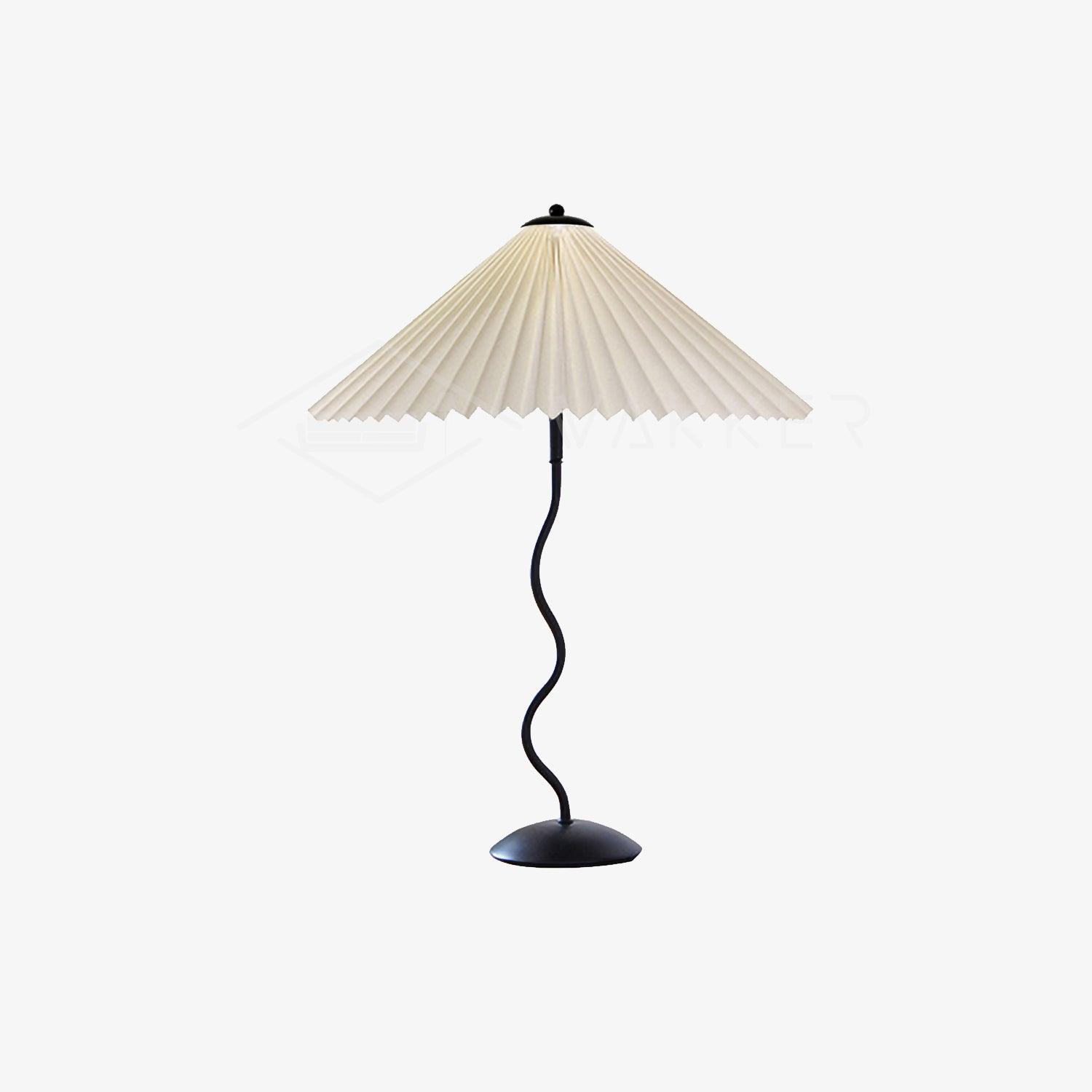 Tafellamp met Golvende Voet en Geplooide Kap – Scandinavisch Accent voor Woonkamer, Gang of Slaapkamer | Zwarte Basis met Beige, Witte, Donkergroene of Zwarte Stoffen Kap | E14 Fitting | Dimbaar met Drukknop | Sansoti