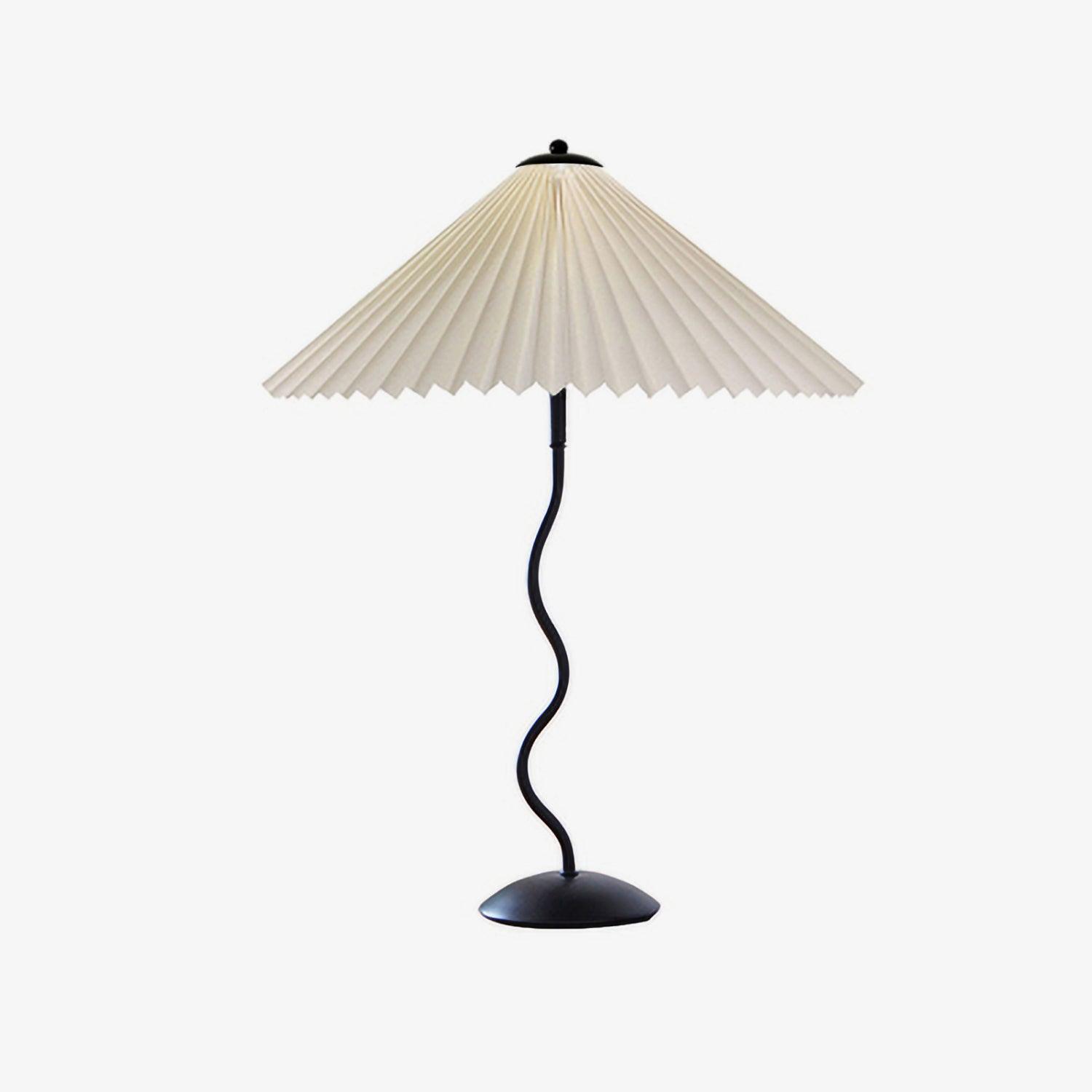 Tafellamp met Golvende Voet en Geplooide Kap – Scandinavisch Accent voor Woonkamer, Gang of Slaapkamer | Zwarte Basis met Beige, Witte, Donkergroene of Zwarte Stoffen Kap | E14 Fitting | Dimbaar met Drukknop | Sansoti