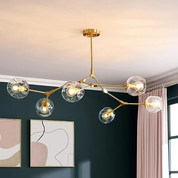 Glazen Bolkroonluchter met Messing Armen 6-8 Lichtpunten Eetkamer Slaapkamer Modern Design Helder Glas | Sansoti