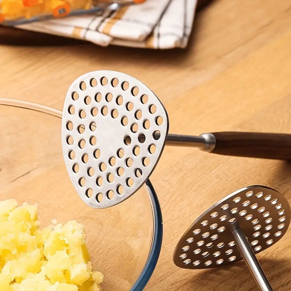 Aardappelstamper RVS 304 Hout Handvat Keuken Puree Stamper Ergonomisch Roestvrijstaal Keukentool Groenten Fruit | Sansoti
