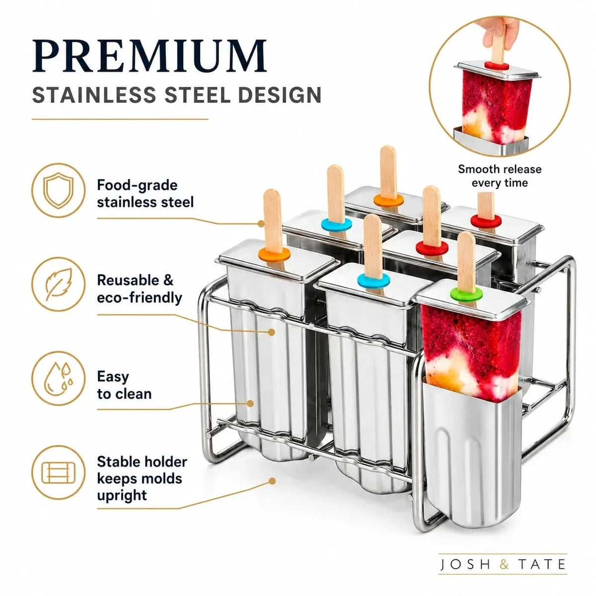 Stainless Steel Ice Pop Mold Set with Holder for Healthy Homemade Ice Pops for Children, Reusable, Durable, Summer | Sansoti