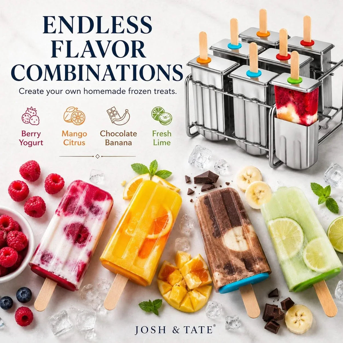 Stainless Steel Ice Pop Mold Set with Holder for Healthy Homemade Ice Pops for Children, Reusable, Durable, Summer | Sansoti