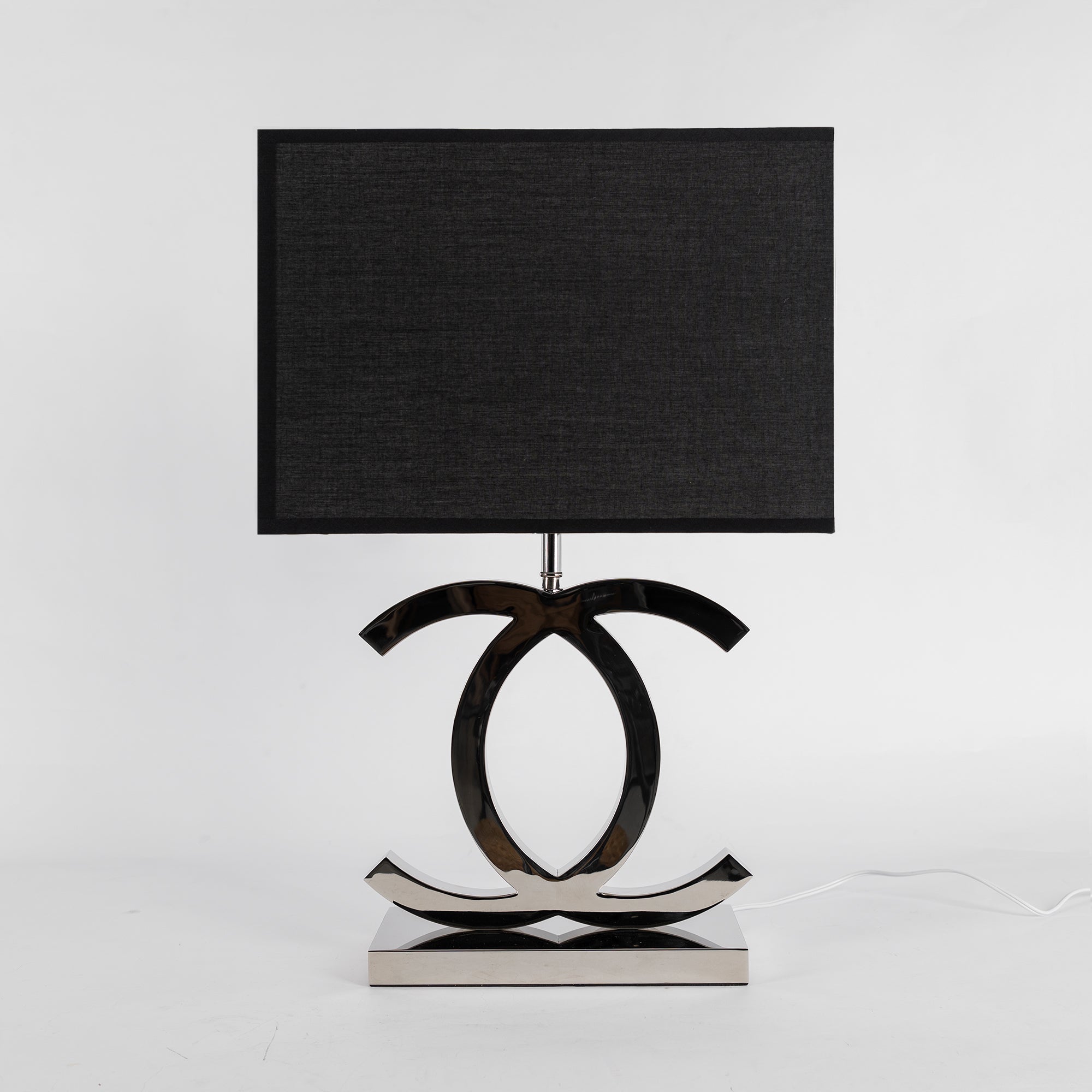 Roestvrij Stalen Tafellamp met Stoffen Kap – Luxe Designlamp Goud/Chroom met Zwart/Wit – E26/E27 Fitting – Ø36.5×H62cm | Sansoti