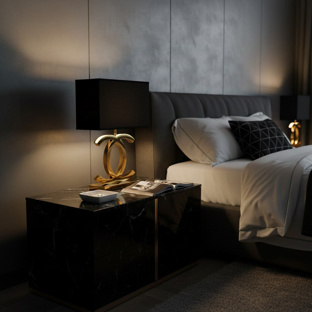 Roestvrij Stalen Tafellamp met Stoffen Kap – Luxe Designlamp Goud/Chroom met Zwart/Wit – E26/E27 Fitting – Ø36.5×H62cm | Sansoti