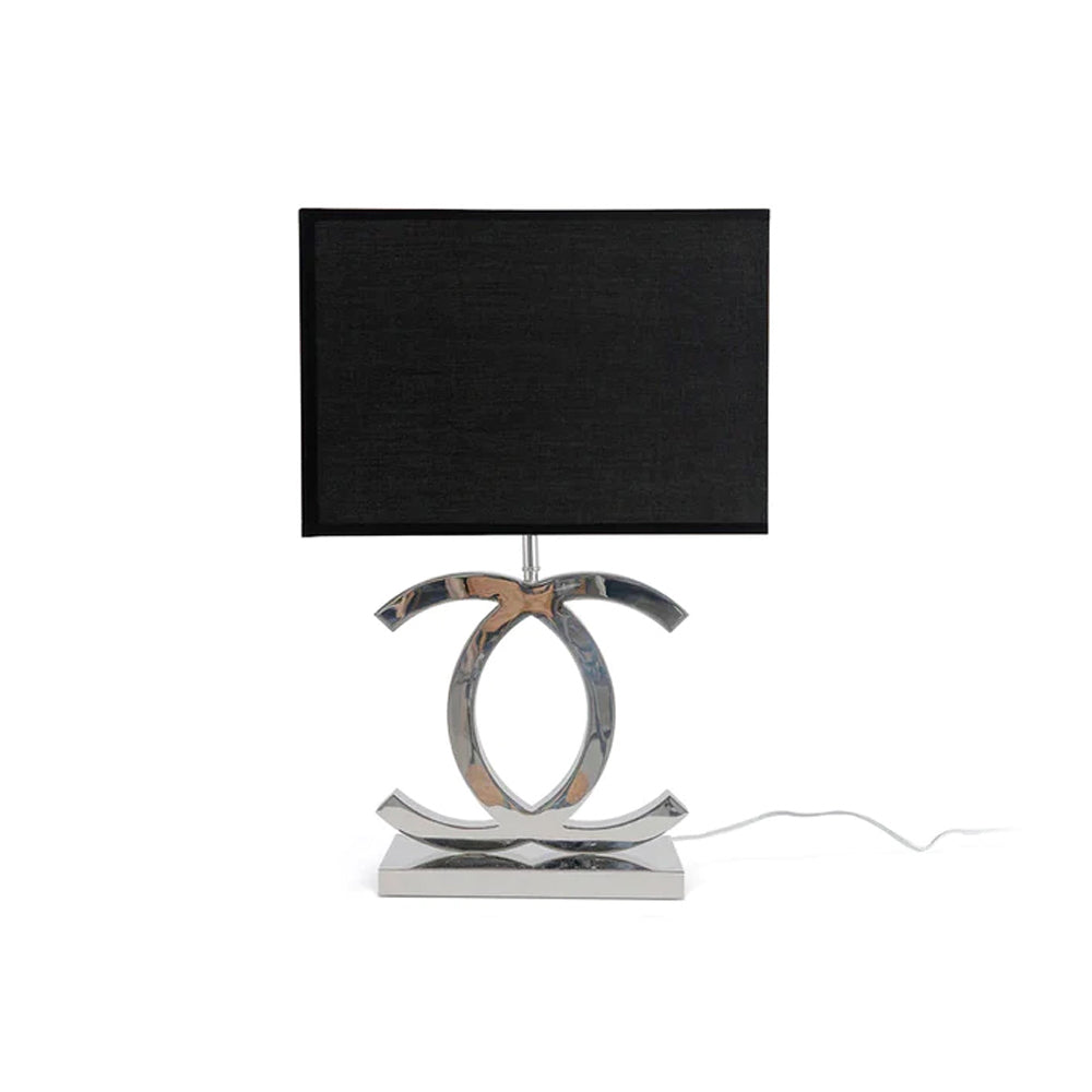 Roestvrij Stalen Tafellamp met Stoffen Kap – Luxe Designlamp Goud/Chroom met Zwart/Wit – E26/E27 Fitting – Ø36.5×H62cm | Sansoti