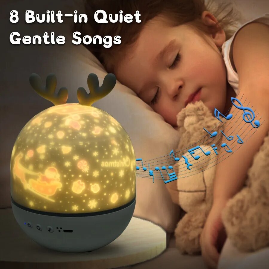 LED Kids Night Light Starry Sky Warm White Projection Rotation USB Rechargeable Bedroom Decoration Mood Lighting | Sansoti