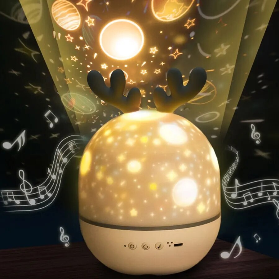 LED Kids Night Light Starry Sky Warm White Projection Rotation USB Rechargeable Bedroom Decoration Mood Lighting | Sansoti