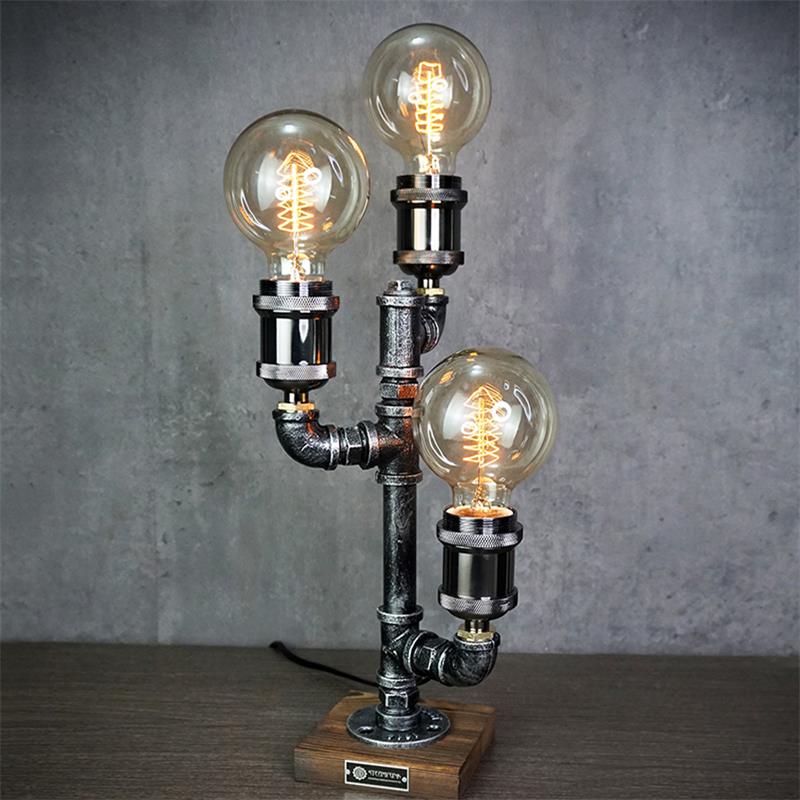 Industriële Tafelverlichting Metaal Hout Steampunk Waterleidingpijp Design E26 E27 Retro Tafellamp Woonkamer | Sansoti