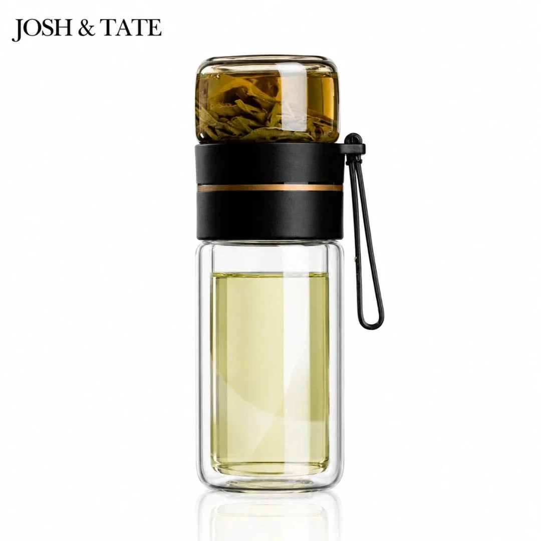 Thermosflasche mit Tee-Infuser und Siebkammer 400-450ml für lose Blätter auslaufsicher doppelwandiger Thermobecher | Sansoti