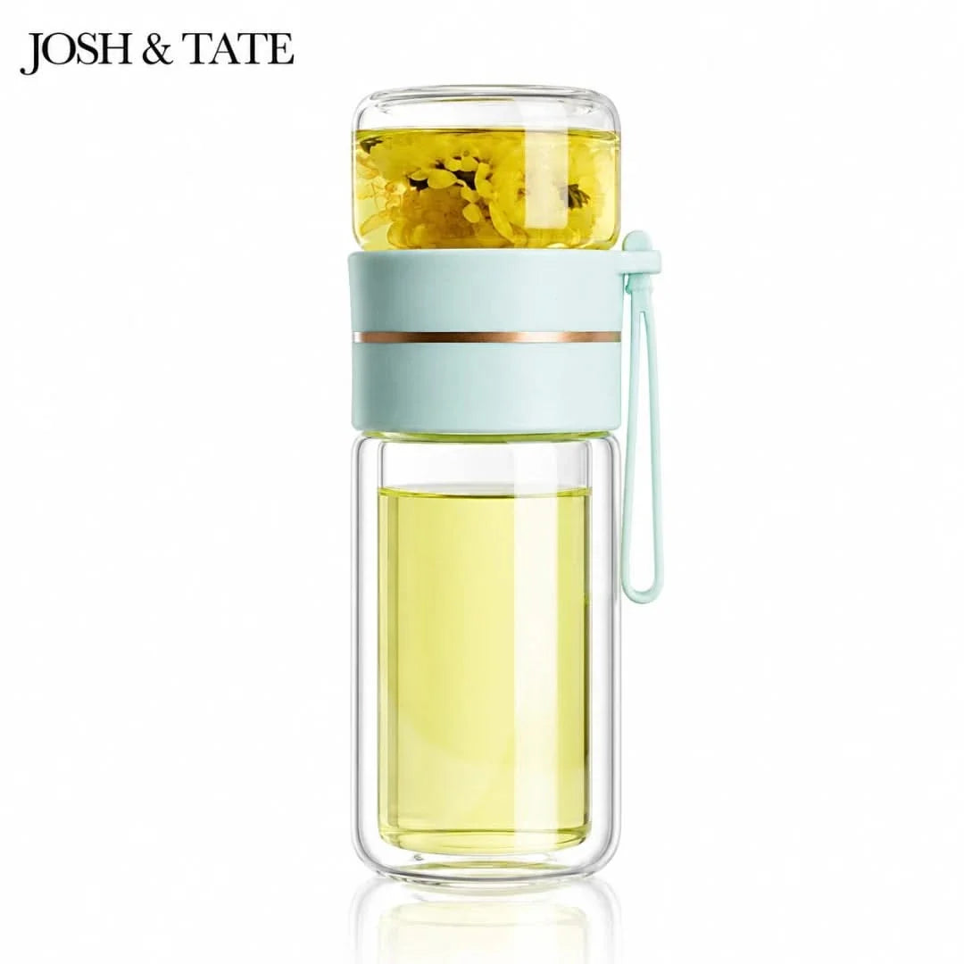 Thermosflasche mit Tee-Infuser und Siebkammer 400-450ml für lose Blätter auslaufsicher doppelwandiger Thermobecher | Sansoti