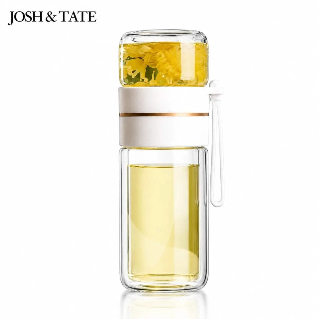 Thermosflasche mit Tee-Infuser und Siebkammer 400-450ml für lose Blätter auslaufsicher doppelwandiger Thermobecher | Sansoti