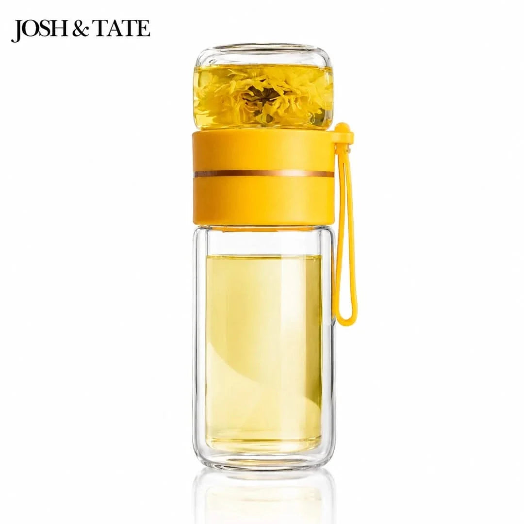 Thermosflasche mit Tee-Infuser und Siebkammer 400-450ml für lose Blätter auslaufsicher doppelwandiger Thermobecher | Sansoti