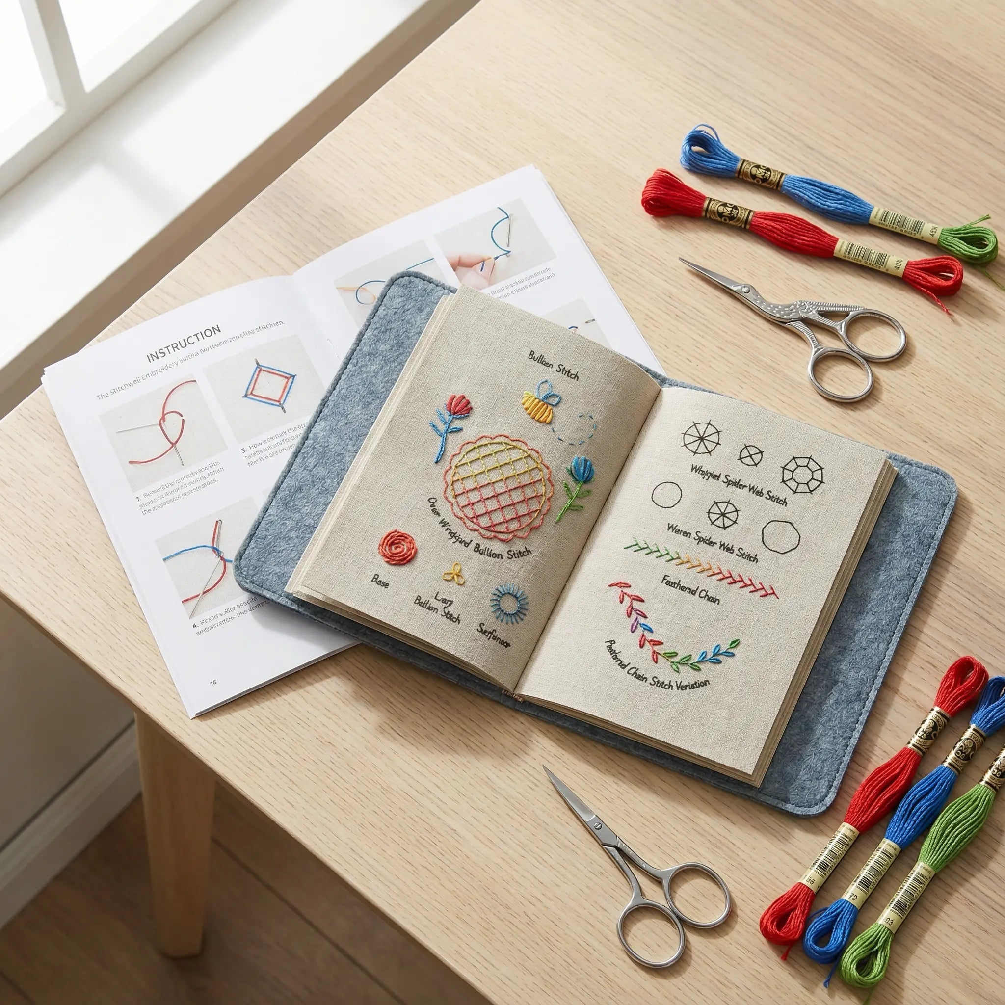 Borduurboek met 106 Steken voor Beginners – Compleet Startpakket met Bamboering, Garen & Video-Instructies – Afneembare Linnen Pagina's voor Oefening | Sansoti