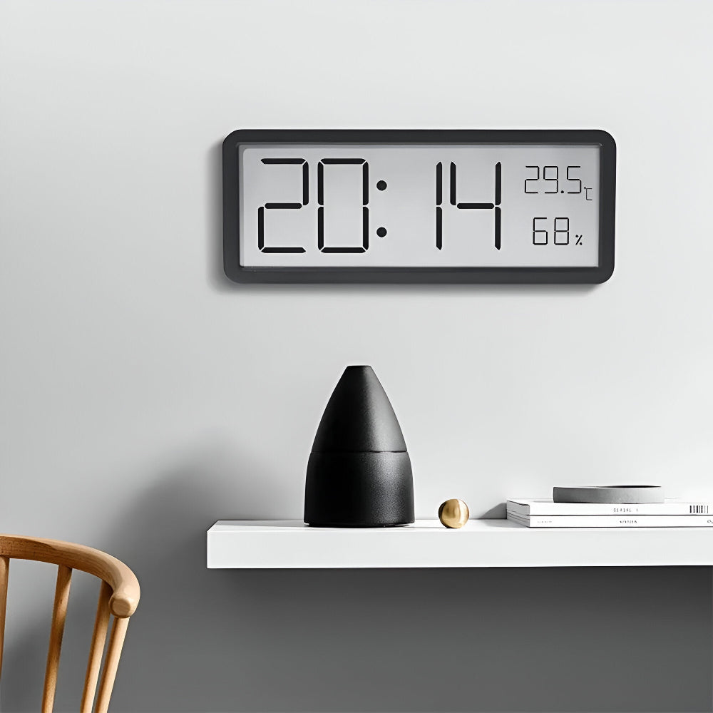 Digitale LED Wandklok met Temperatuur en Luchtvochtigheid 20cm Acryl Woonkamer Kantoor USB Klok Hygrometer | Sansoti