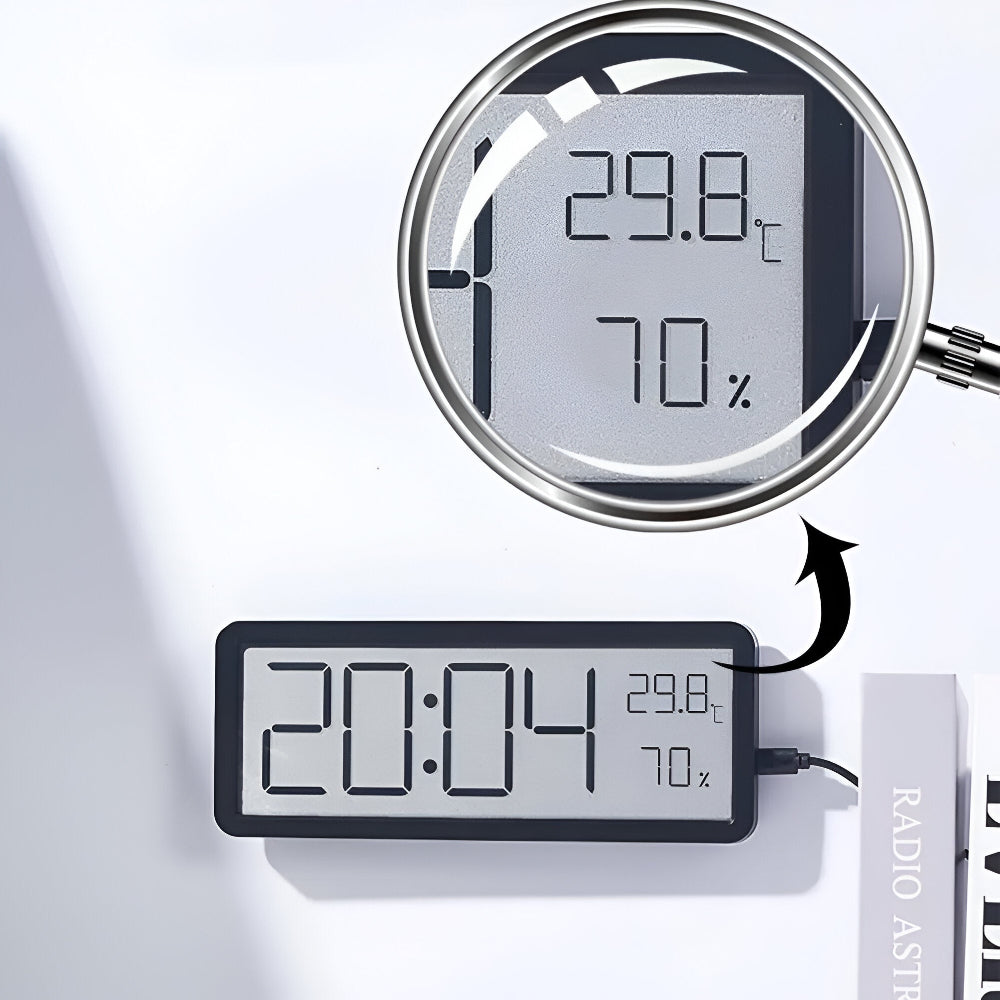 Digitale LED Wandklok met Temperatuur en Luchtvochtigheid 20cm Acryl Woonkamer Kantoor USB Klok Hygrometer | Sansoti