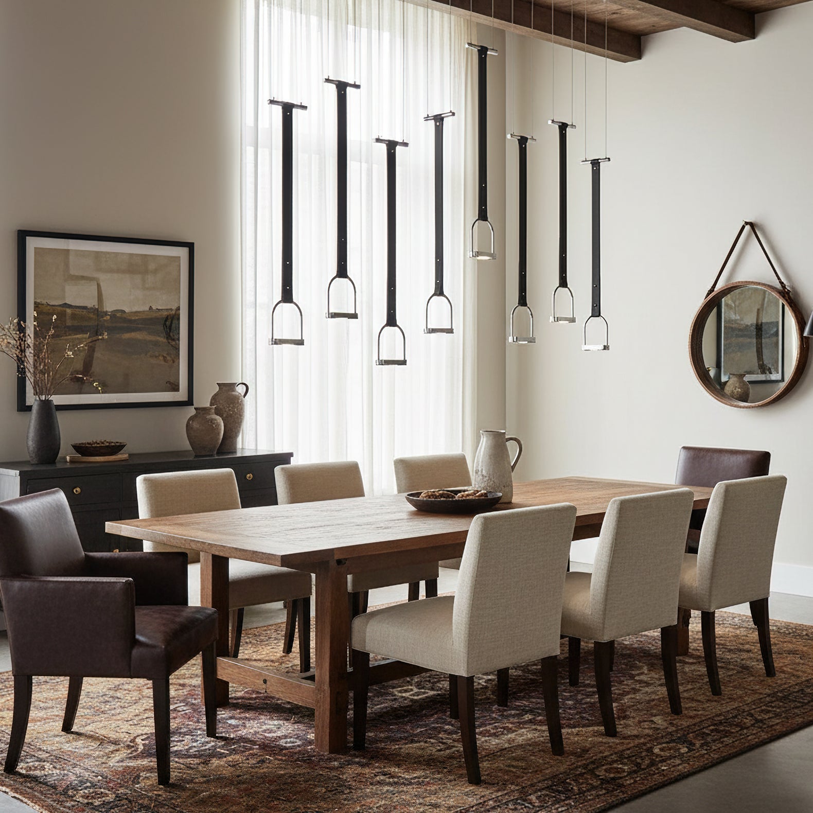 Hanglampen met Leren Riemen Industrieel Design Rustiek Metaal Nikkel voor Eetkamer Keukeneiland | Sansoti