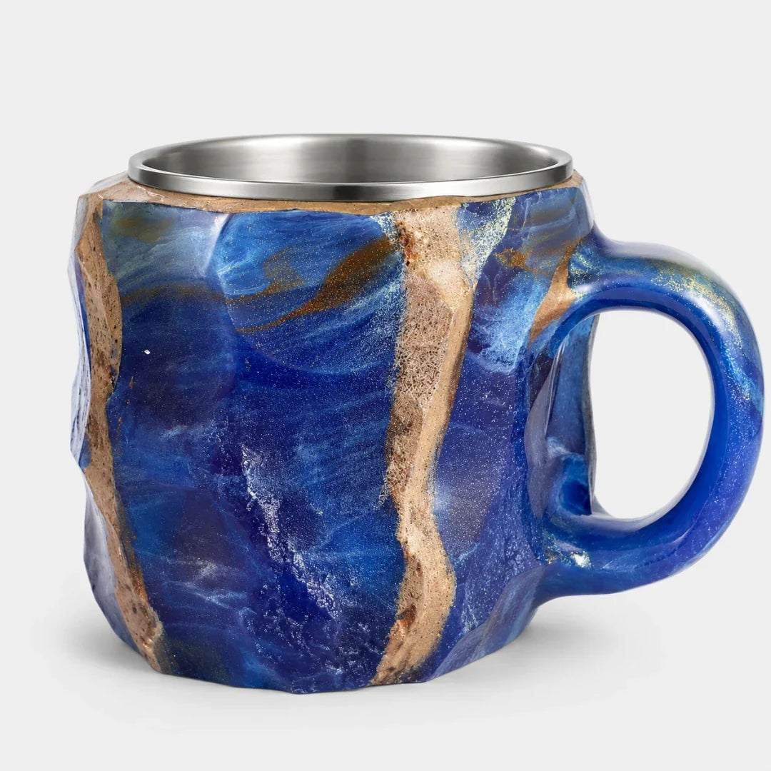 Geode Mokken met RVS Voering Handafgewerkt Mineraal Motief Lekvrije Dubbelwandige Koffiebeker Thee Drinkbeker | Sansoti
