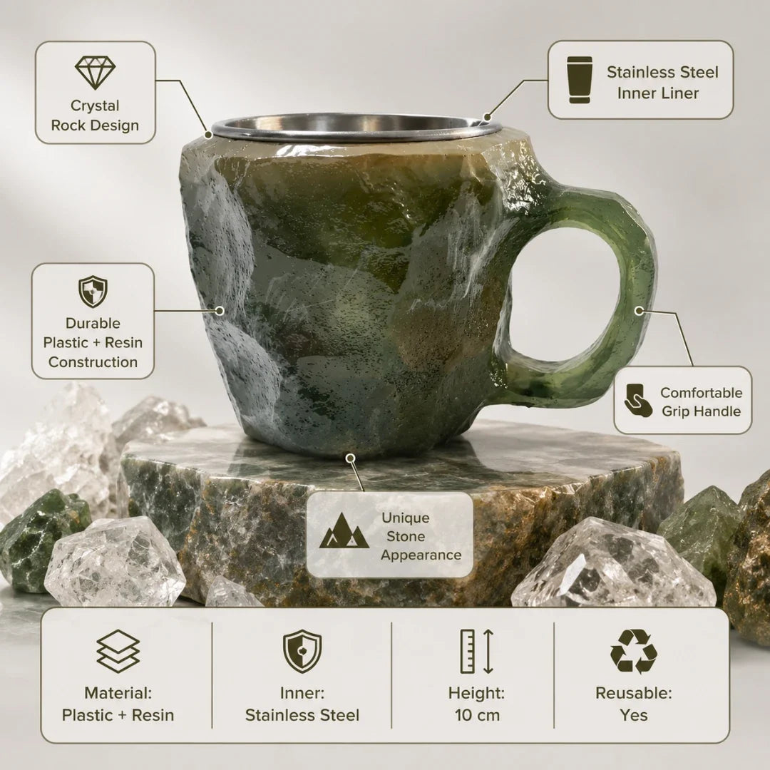 Geode Mokken met RVS Voering Handafgewerkt Mineraal Motief Lekvrije Dubbelwandige Koffiebeker Thee Drinkbeker | Sansoti