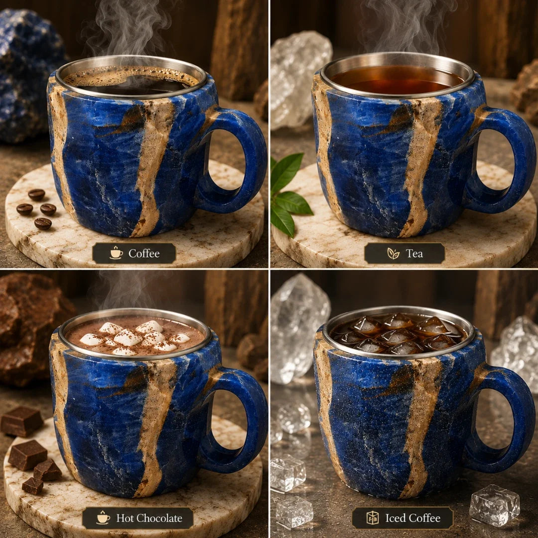 Geode Mokken met RVS Voering Handafgewerkt Mineraal Motief Lekvrije Dubbelwandige Koffiebeker Thee Drinkbeker | Sansoti