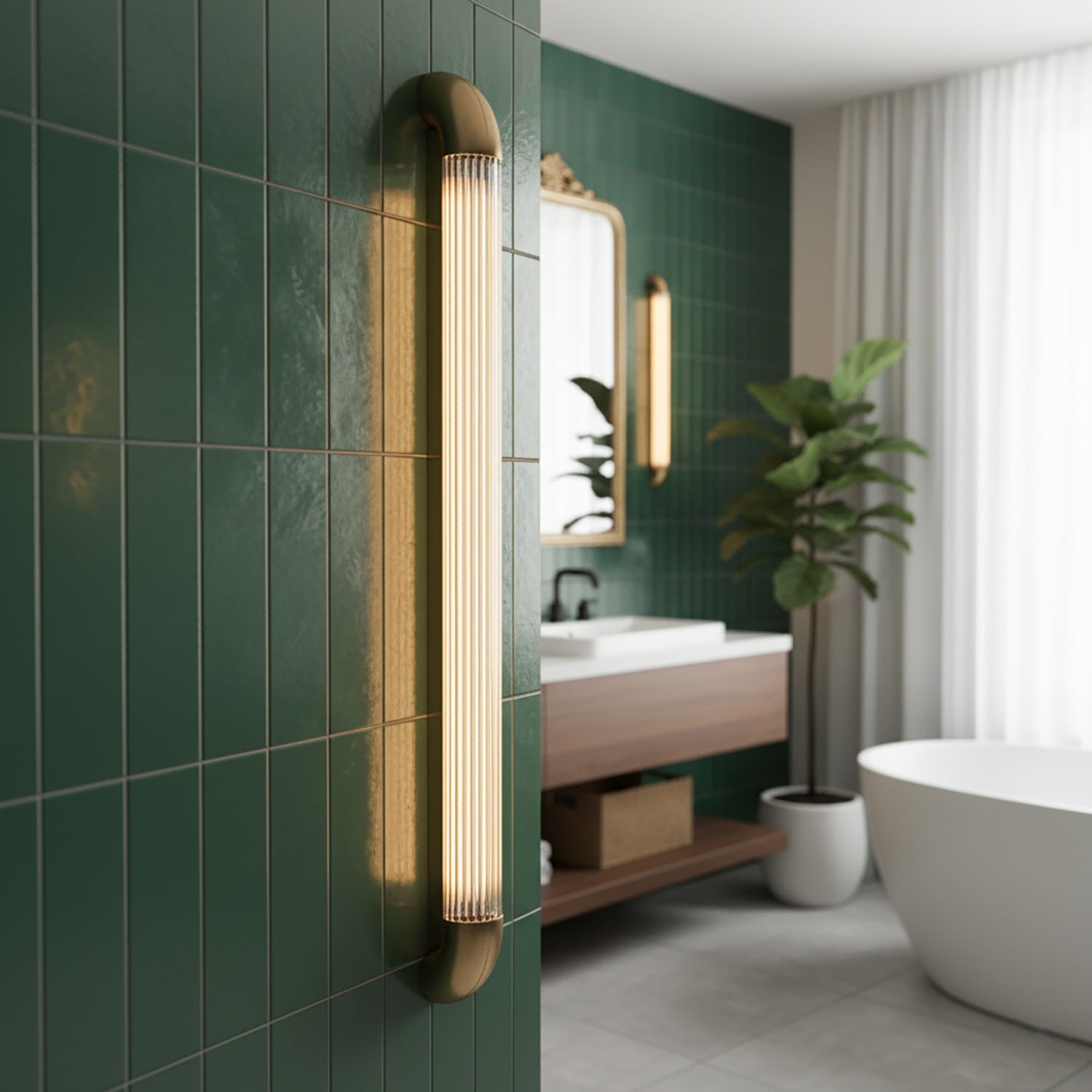 Wandlamp met Geribbelde Glazen Buis en Gebogen Roestvrijstalen Accenten | Moderne Verlichting met Geïntegreerde LED | Sansoti
