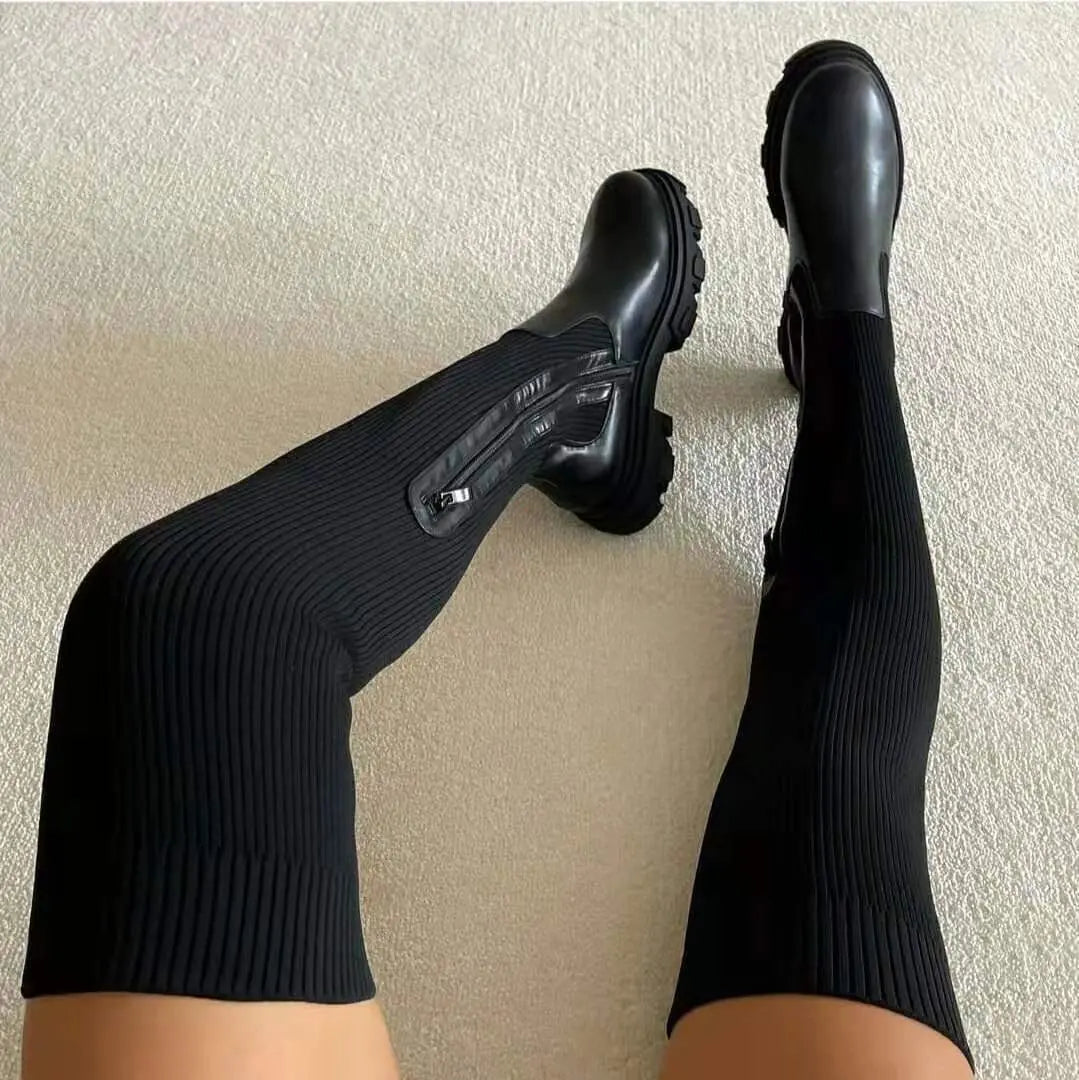 Geribbelde Gebreide Knielaarzen – Stretchy Design voor Comfortabele Pasvorm | Sansoti