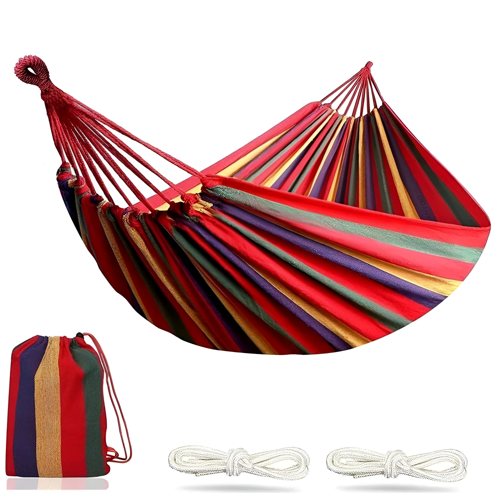 Relaxhangmat voor Buiten – Draagkracht tot 205 kg – Ademend Katoen – Compleet met Bevestigingsset en Draagtas | Sansoti