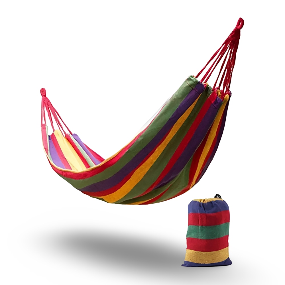 Relaxhangmat voor Buiten – Draagkracht tot 205 kg – Ademend Katoen – Compleet met Bevestigingsset en Draagtas | Sansoti