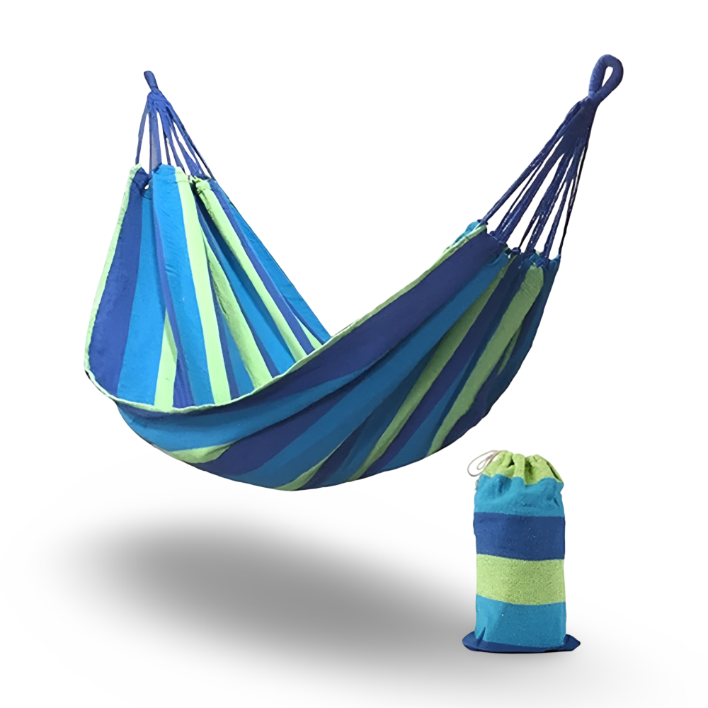 Relaxhangmat voor Buiten – Draagkracht tot 205 kg – Ademend Katoen – Compleet met Bevestigingsset en Draagtas | Sansoti