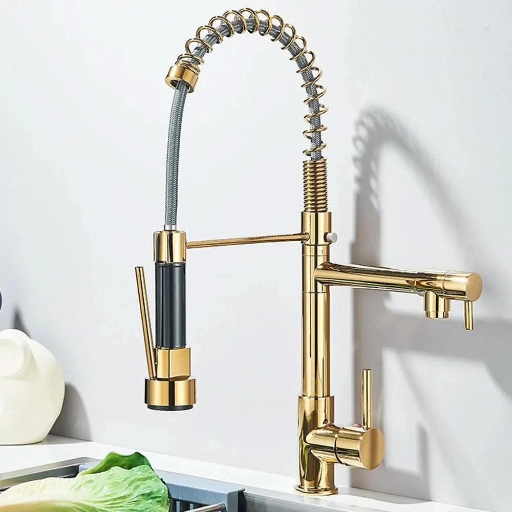 Robinet de cuisine extensible chromé à bec orientable, eau chaude et froide, douchette flexible, mitigeur de cuisine | Sansoti