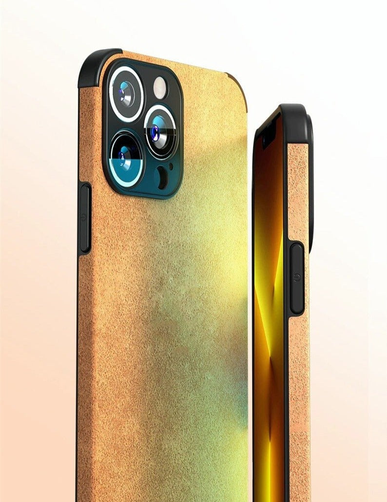 Etui do iPhone’a o fakturze skóry z efektem zamszu, odporną na wstrząsy ramką, ochroną aparatu, stylowe i odporne na kurz | Sansoti