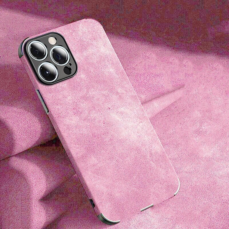 Etui do iPhone’a o fakturze skóry z efektem zamszu, odporną na wstrząsy ramką, ochroną aparatu, stylowe i odporne na kurz | Sansoti