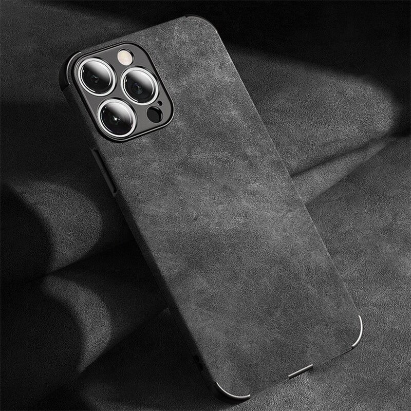 Etui do iPhone’a o fakturze skóry z efektem zamszu, odporną na wstrząsy ramką, ochroną aparatu, stylowe i odporne na kurz | Sansoti