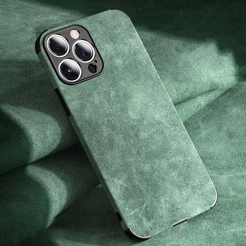 Etui do iPhone’a o fakturze skóry z efektem zamszu, odporną na wstrząsy ramką, ochroną aparatu, stylowe i odporne na kurz | Sansoti