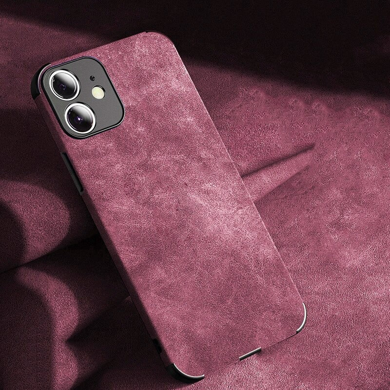 Etui do iPhone’a o fakturze skóry z efektem zamszu, odporną na wstrząsy ramką, ochroną aparatu, stylowe i odporne na kurz | Sansoti