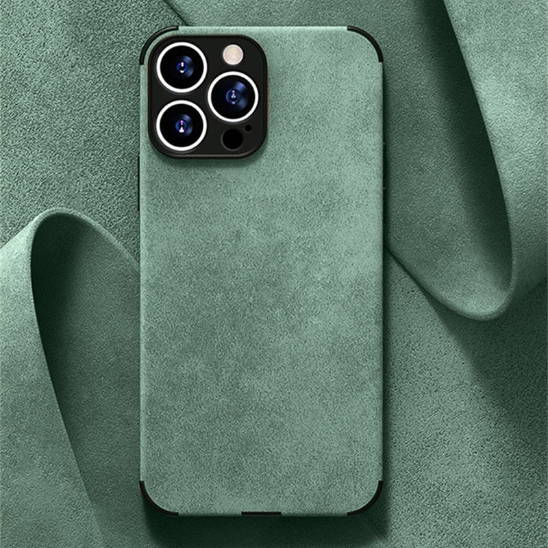 Etui do iPhone’a o fakturze skóry z efektem zamszu, odporną na wstrząsy ramką, ochroną aparatu, stylowe i odporne na kurz | Sansoti