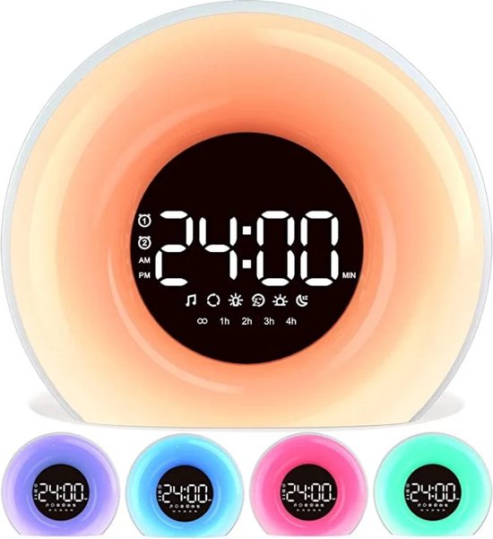 Wecker mit Sonnenaufgangssimulation und Naturgeräuschen, 20 Helligkeitsstufen, Schlaflampe, Weiß, Sound-Wake-up-Light | Sansoti