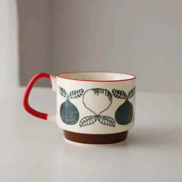Ceramiczny kubek do kawy w stylu retro 300 ml vintage, wzornictwo mid-century, uchwyt, naczynie do herbaty i kawy | Sansoti