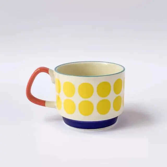 Ceramiczny kubek do kawy w stylu retro 300 ml vintage, wzornictwo mid-century, uchwyt, naczynie do herbaty i kawy | Sansoti