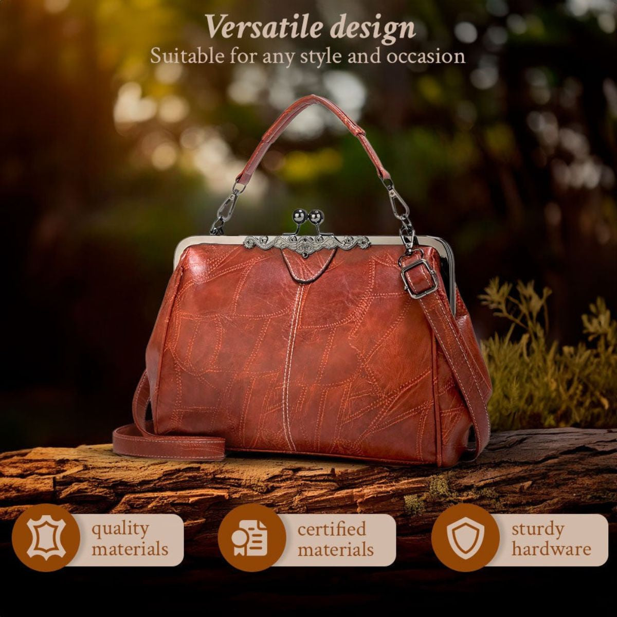 Vintage Handtas met Kliksluiting Retro Clutch Dames Avondtas Feesttas Schoudertas Elegant Design Bruin Zwart | Sansoti