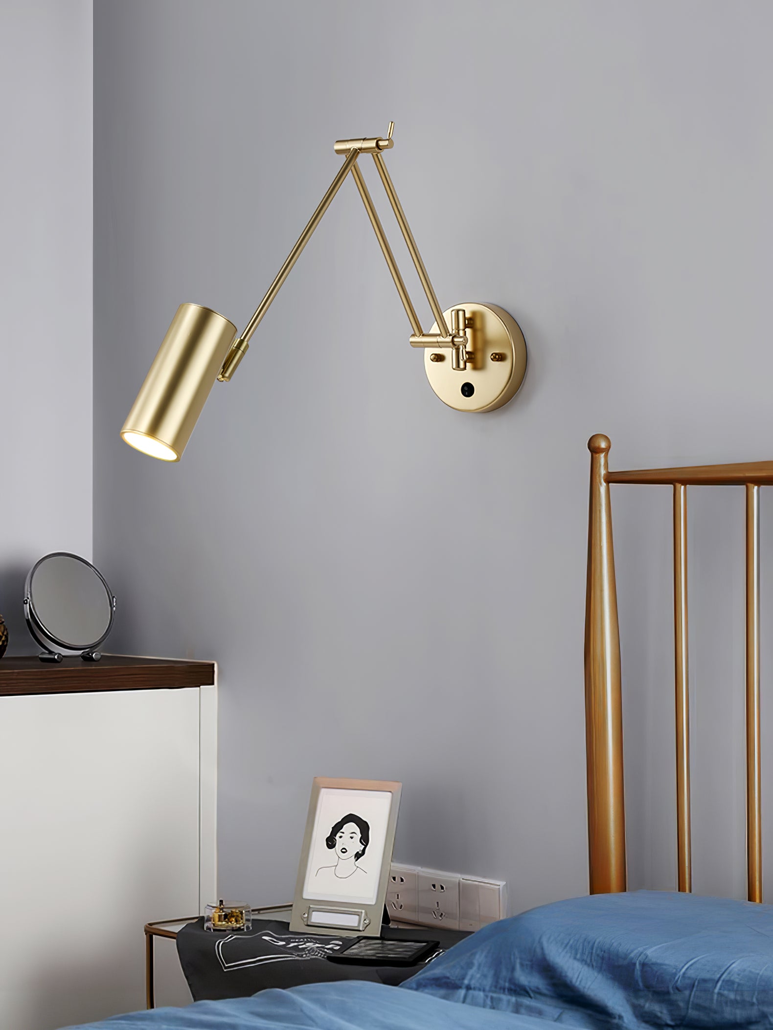Verstelbare Wandlamp Zwenkarm Industrieel IJzer Modern Design E26/E27 Fitting Muurbediening Leeslamp Slaapkamer | Sansoti